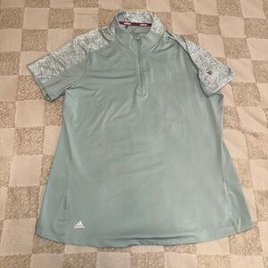 Adidas Mint Green Polo with Patterned Sleeves
